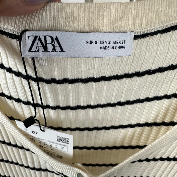 ZARA Striped Fine Cardigan, off white, small - Picture 3 of 8